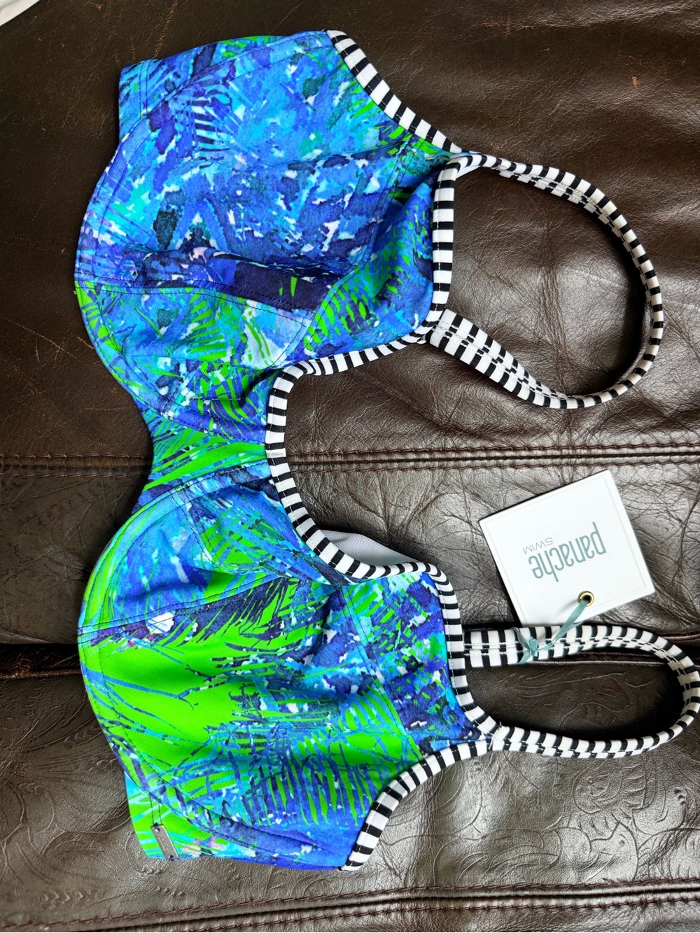 Panache Blue and Green Tropical Print Swim Top